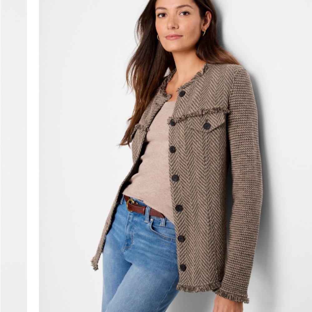 NIC+ZOE UTILITY FRINGE MIX KNIT JACKET, NWT